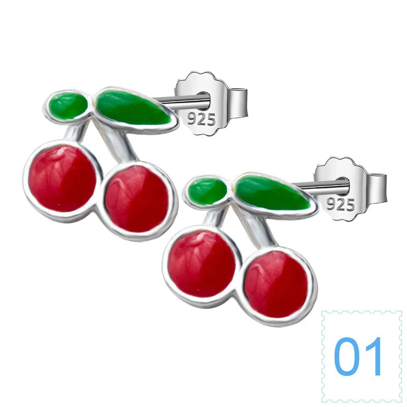 TrustDavis 925 Sterling Silver Cherry Stud Earrings DS168