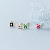 TrustDavis 925 Silver Mini Colour Flower CZ Stud Earrings Wedding Jewelry