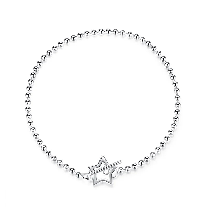 925 Sterling Silver Heart Star Bracelet for Women