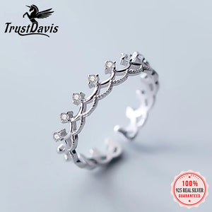 925 Silver High Crown CZ Opening Ring 5 6 7 Women Girl Wife Birthday Present