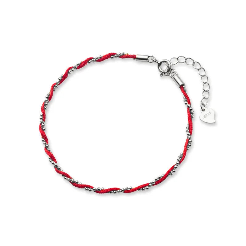 925 Silver Beads Chain Red Rope Bracelet Wedding Gift