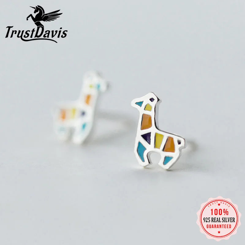 925 Sterling Silver Giraffe Stud Earrings Gift For Girls Kids Lady DS905