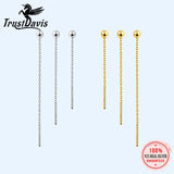 925 Sterling Silver Stud Earring Bead Linked 3cm 4cm 5cm Women Jewelry DS894