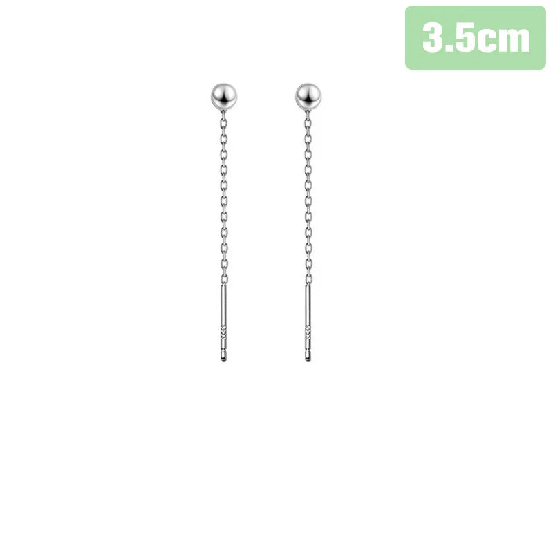 925 Sterling Silver Stud Earring Bead Linked 3cm 4cm 5cm Women Jewelry DS894