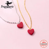 925 Silver Chain Necklace Red Pine Stone Heart Pendant