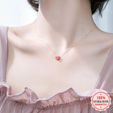 925 Silver Chain Necklace Red Pine Stone Heart Pendant