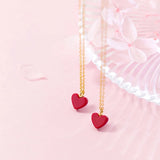 925 Silver Chain Necklace Red Pine Stone Heart Pendant