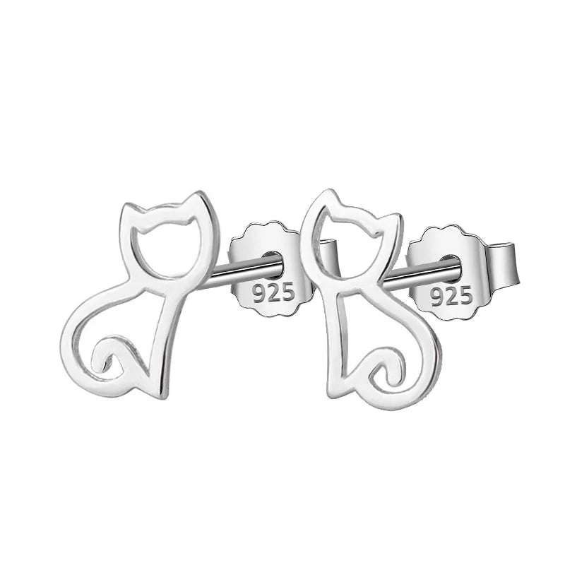 925 Silver Tiny Cat Stud Earrings Gift for School Girls DS011