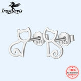 925 Silver Tiny Cat Stud Earrings Gift for School Girls DS011
