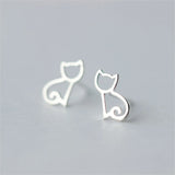 925 Silver Tiny Cat Stud Earrings Gift for School Girls DS011