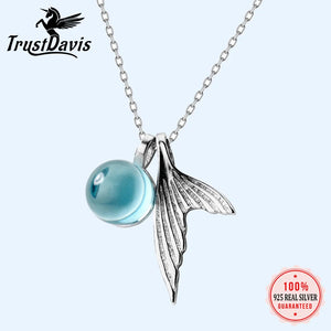 925 Sterling Silver Mermaid Tail Necklace with Crystal Clavicle Chain