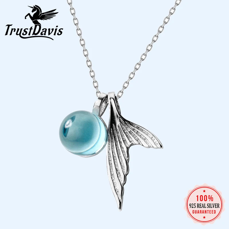 925 Sterling Silver Mermaid Tail Necklace with Crystal Clavicle Chain