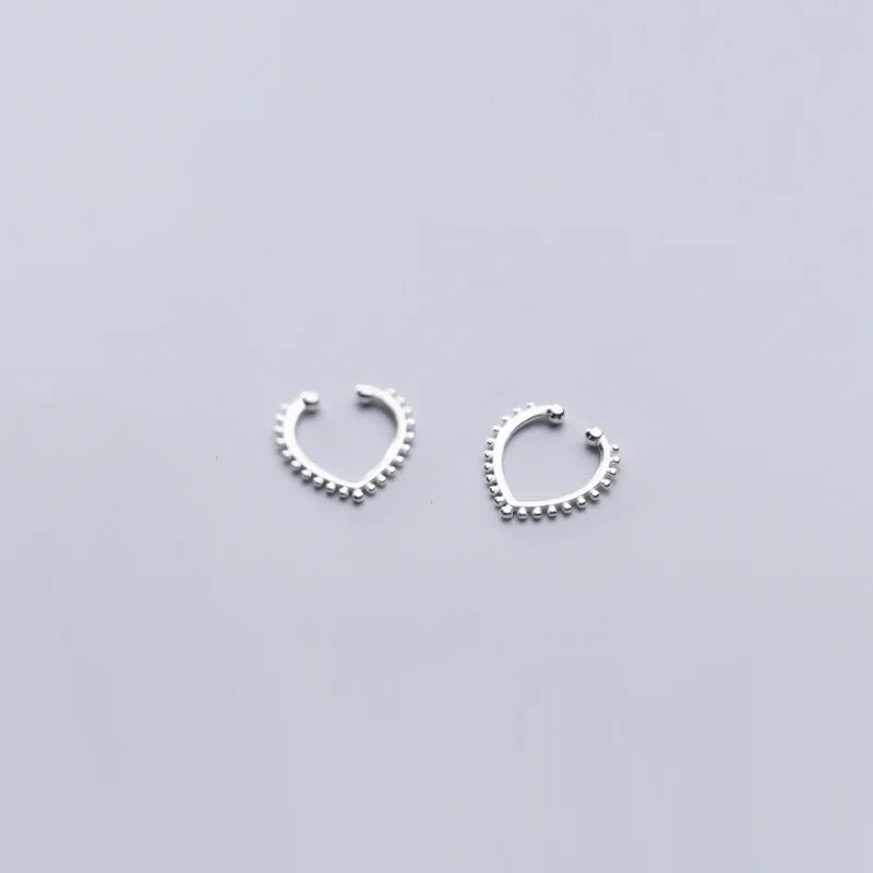925 Silver Heart Clip-on Earrings Ear Cuff Nose Ring for Women