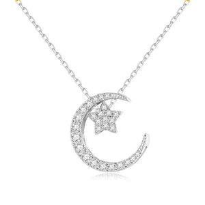 925 Silver Moon&Star Pendant Necklace Love Gift For Women