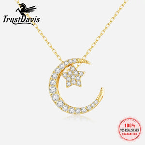 925 Silver Moon&Star Pendant Necklace Love Gift For Women