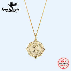 Trusta Coin Necklace 925 Silver Pendant Charm Solid Women Head Emboss Necklace