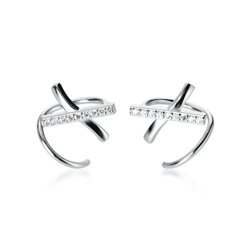 925 Silver X Letter CZ Ear Bones Ring DS2489