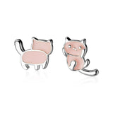 925 Sterling Silver Pink Kitten Kat Stud Earring Asymmetrical