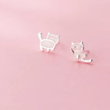 925 Sterling Silver Pink Kitten Kat Stud Earring Asymmetrical