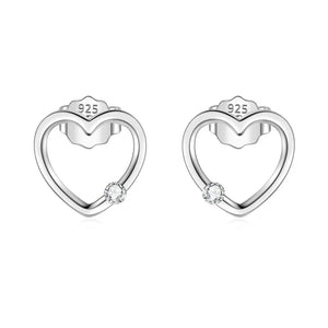 925 Silver CZ Heart Stud Earrings Women Girls Kids Lady Jewelry