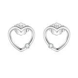 925 Silver CZ Heart Stud Earrings Women Girls Kids Lady Jewelry