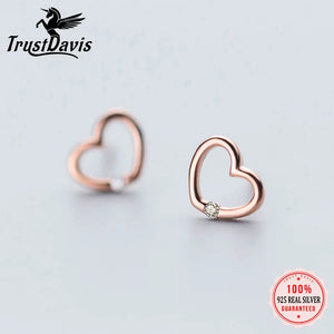 925 Silver CZ Heart Stud Earrings Women Girls Kids Lady Jewelry