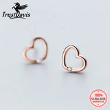 925 Silver CZ Heart Stud Earrings Women Girls Kids Lady Jewelry
