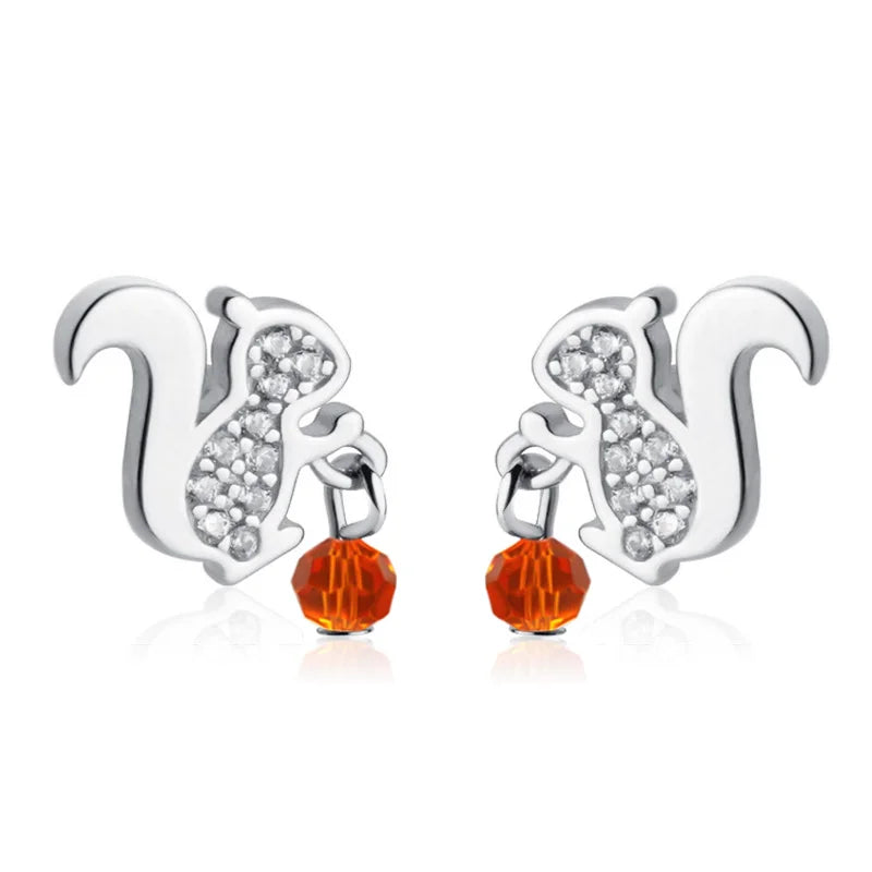 925 Silver Squirrel CZ Earring For Women Wedding Gift