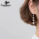 925 Silver Synthesis Pearl Long Stud Earrings Wedding Jewelry