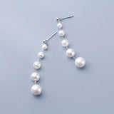 925 Silver Synthesis Pearl Long Stud Earrings Wedding Jewelry