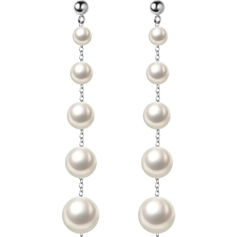 925 Silver Synthesis Pearl Long Stud Earrings Wedding Jewelry