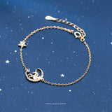 925 Silver Unicorn Stars Moon CZ Bracelet For Women Gift