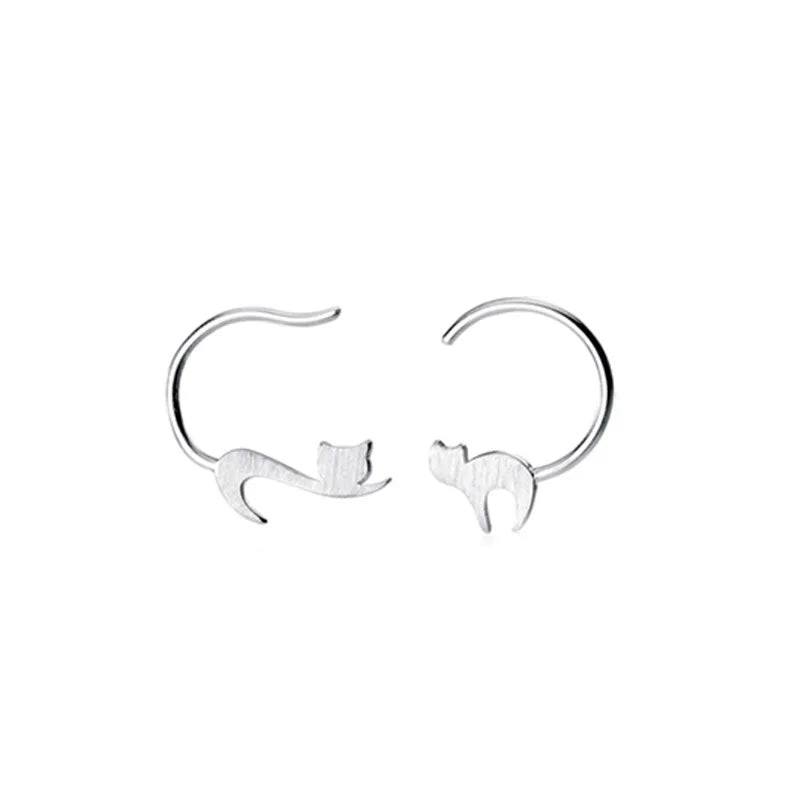 Trusta 925 Silver Asymmetric Cat Stud Earrings For Women Girls Kids