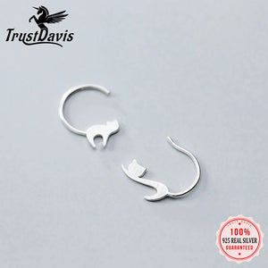 Trusta 925 Silver Asymmetric Cat Stud Earrings For Women Girls Kids
