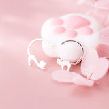Trusta 925 Silver Asymmetric Cat Stud Earrings For Women Girls Kids