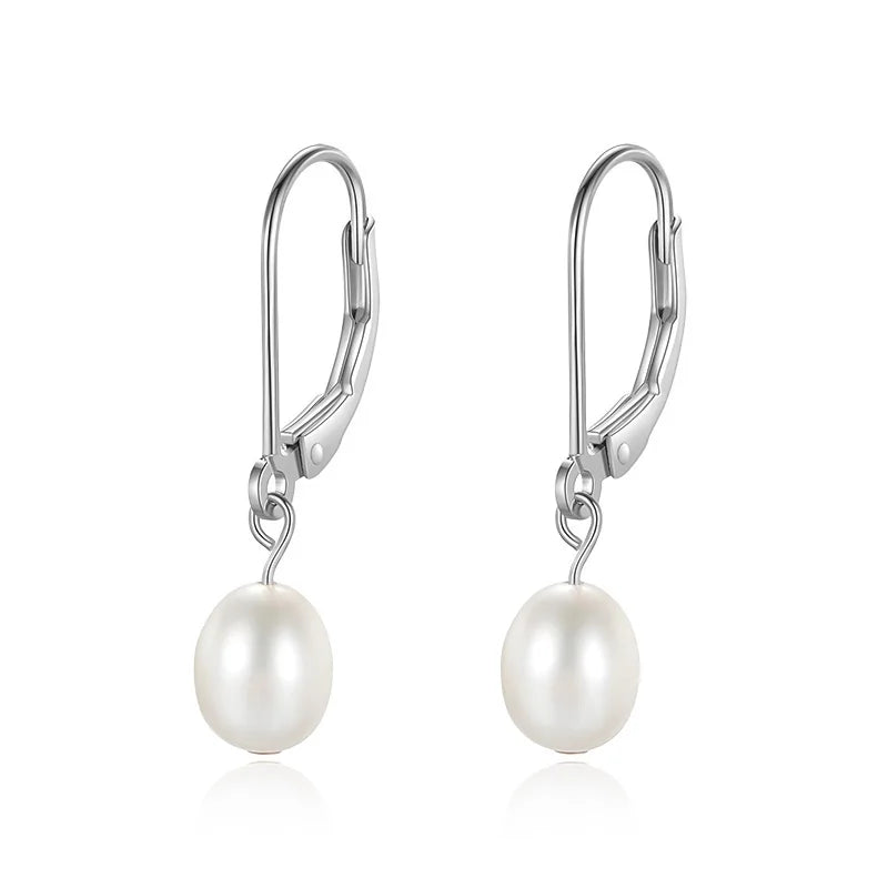 925 Sterling Silver Pearl Hoop Earrings For Women Wedding Gift