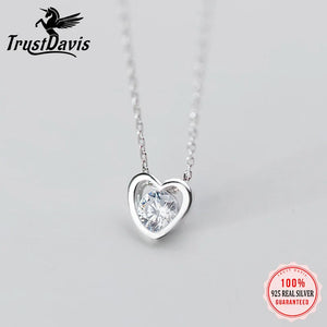 Trusta Women Necklace 925 Sterling Silver Heart CZ Pendant Choker Necklace