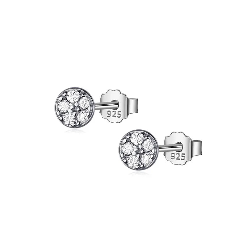 Real 925 Sterling Silver CZ Stud Earrings for Women