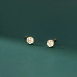 Real 925 Sterling Silver CZ Stud Earrings for Women