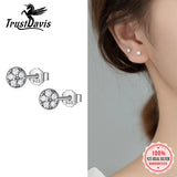 Real 925 Sterling Silver CZ Stud Earrings for Women