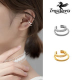 Trustdavis 925 Silver Double-deck CZ Clip Earrings Ear Cuff