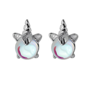 925 Silver Asymmetric Rainbow Unicorn Stud Earring For Women Girl