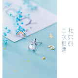 925 Silver Asymmetric Rainbow Unicorn Stud Earring For Women Girl