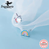 925 Silver Asymmetric Rainbow Unicorn Stud Earring For Women Girl