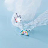 925 Silver Asymmetric Rainbow Unicorn Stud Earring For Women Girl