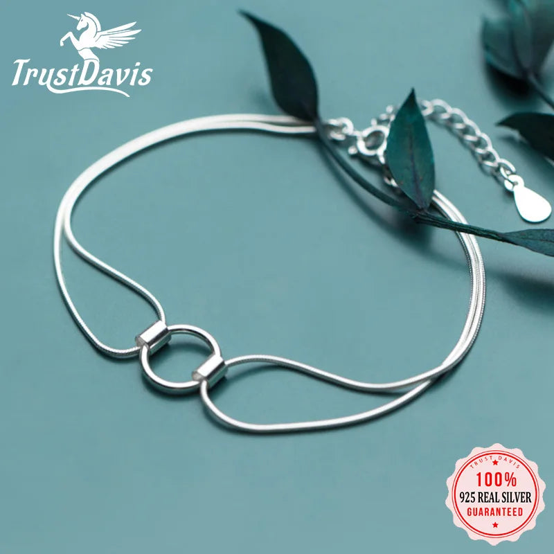 Trustdavis 925 Solid Silver Double Layer Round Bracelet Women Gift DA321