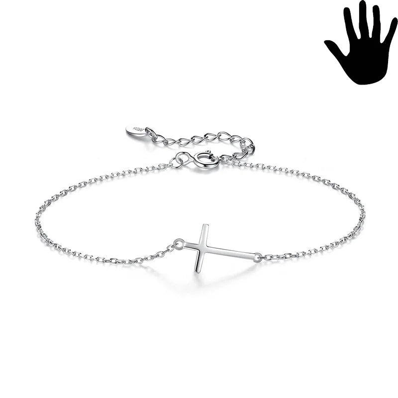 Trustdavis 925 Solid Sterling Silver Women's Cross Bracelet 15.5cm