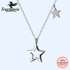Trustdavis 925 Solid Sterling Silver Star Pendant Short Necklace For Women