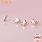 Trustdavis 925 Silver Pig CZ Stud Earrings