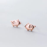 Trustdavis 925 Silver Pig CZ Stud Earrings